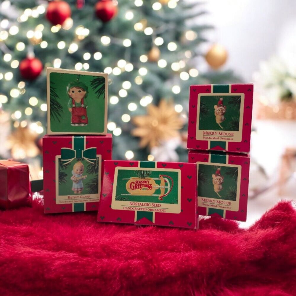 Hallmark Keepsake Ornaments Vtg 1984 1985 Mixed 5 Pc Lot Handcrafted